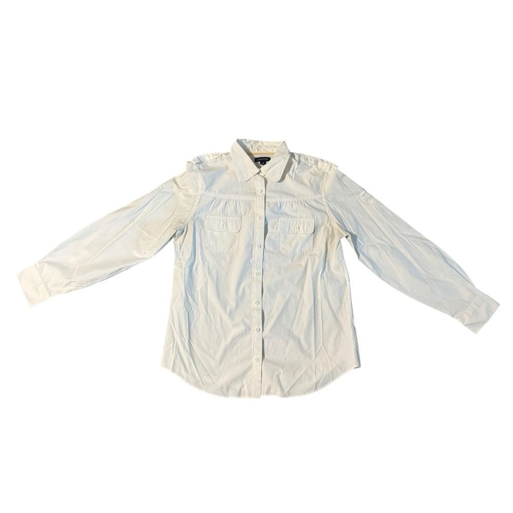 Lands End Women’s Outdoor Vented Off White Long Sleeve Button Down Top Size M